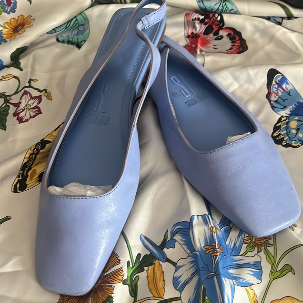 Light Blue AZUL SANTA LOLLA SQUARE TOE LEATHER BALLET FLATS